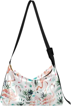 Flamingos Pink Tropical Leaves Leather Hobo Handbags Women Large Womens Purse Lovely Leaf Print Purse Shoulder Bag