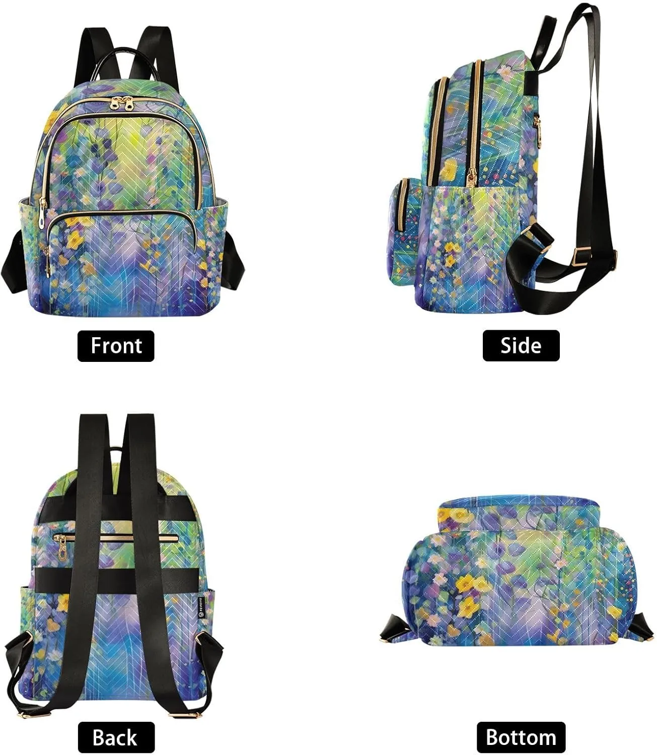 Flowers and Leaves Women Backpack for 13.3" Laptop - Quilted Lightweight Backpack for Travel and Work