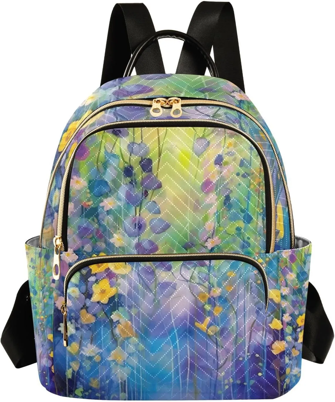 Flowers and Leaves Women Backpack for 13.3" Laptop - Quilted Lightweight Backpack for Travel and Work