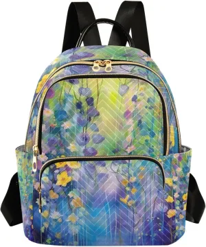 Flowers and Leaves Women Backpack for 13.3" Laptop - Quilted Lightweight Backpack for Travel and Work