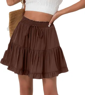Flowy Shorts for Women Boho Ruffled Tiered Swing Beach Skorts Drawstring High Waisted Tennis Golf Y2K Short Skirt