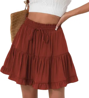 Flowy Shorts for Women Boho Ruffled Tiered Swing Beach Skorts Drawstring High Waisted Tennis Golf Y2K Short Skirt