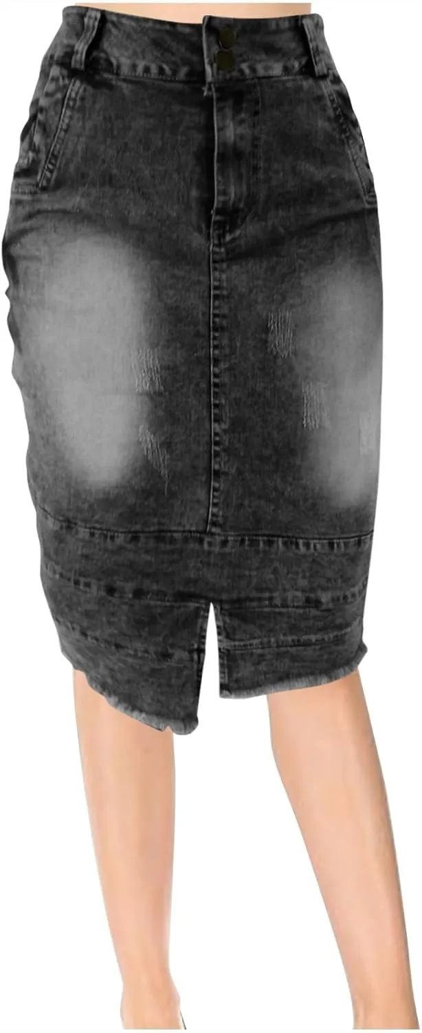 for Juniors Linen Denim Midi Knee High Western Pencil Skirts Women 2025
