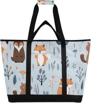 Forest Animals Pattern Large Insulated Cooler Bag with PEVA Lining Insulation - Premium, Collapsible Cooler Makes a Perfect Insulated Grocery Bag, Food Delivery Bag, Travel Bag, Beach or