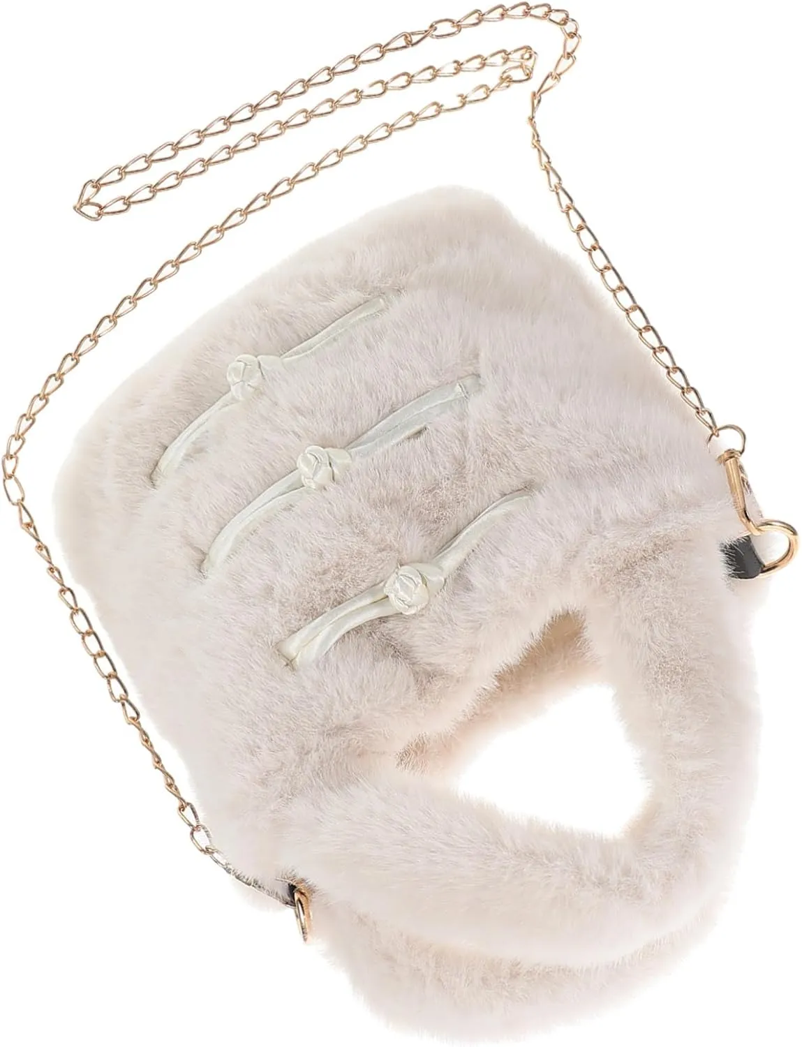 Gatuida Novelty Handbag Faux Fur Fuzzy Tote Bag for Women Plush Purse Furry Shoulder Bag Chinese Style Chain Bag Small Bucket Bag