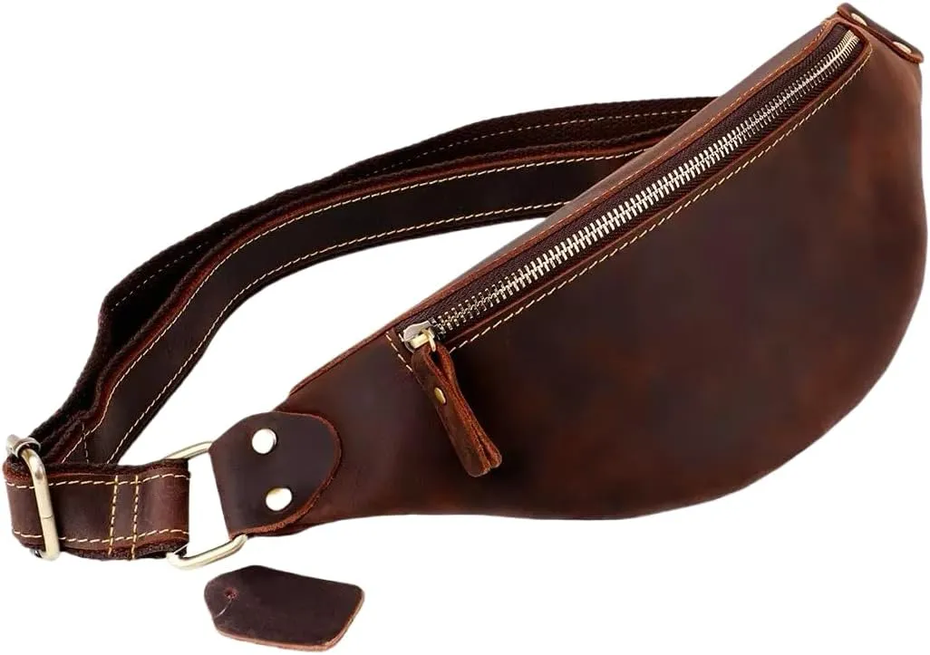 Genuine leather fanny pack, adjustable Detachable hardware, traveling crossbody belt bag, Waist Pack Top Grain (RED COFFEE)