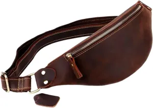 Genuine leather fanny pack, adjustable Detachable hardware, traveling crossbody belt bag, Waist Pack Top Grain (RED COFFEE)