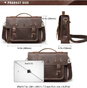 Genuine Leather Mens Business Bag Briefcase, Leather Multifunctional Messenger Bag Large Capacity Retro Mens Bag, Laptop Bag