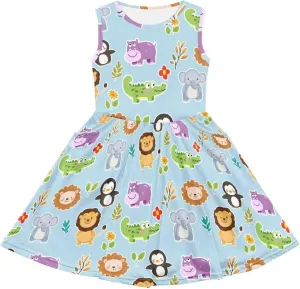 Girls Cute Print Dress with Pockets Swing Loose Fit Sleeveless Summer Mini Twirly Dress for Girls