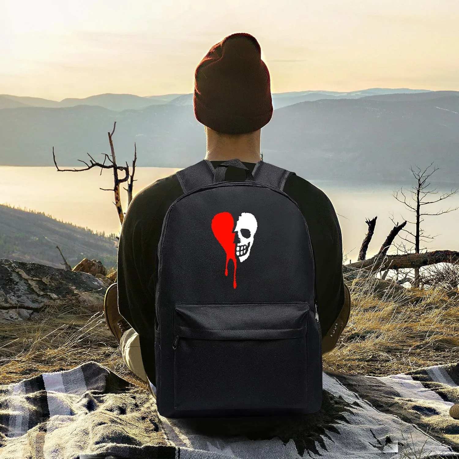 Gothic Broken Heart Skull Drip Unisex Classic Canvas Backpack for School Bookbag Laptop Bag