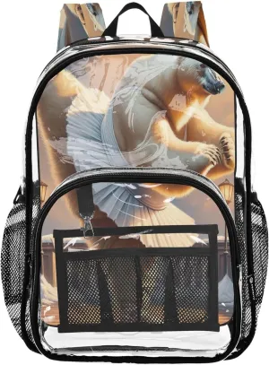 Graceful Polar Bear Dance Brown School Backpack, Clear Plastic Bag, Book Bag, Clear Backpacks for School