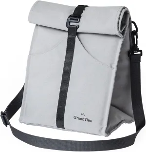 GRANDTIES Insulated Lunch Bag for Women, Men, Adults - Rolltop Leak Proof Meal Prep Lunch Box Containers, Reusable Snack Bags, Travel Cooler, Small Soft Cooler Bag, Fold Top Sandwich Bags, Grey