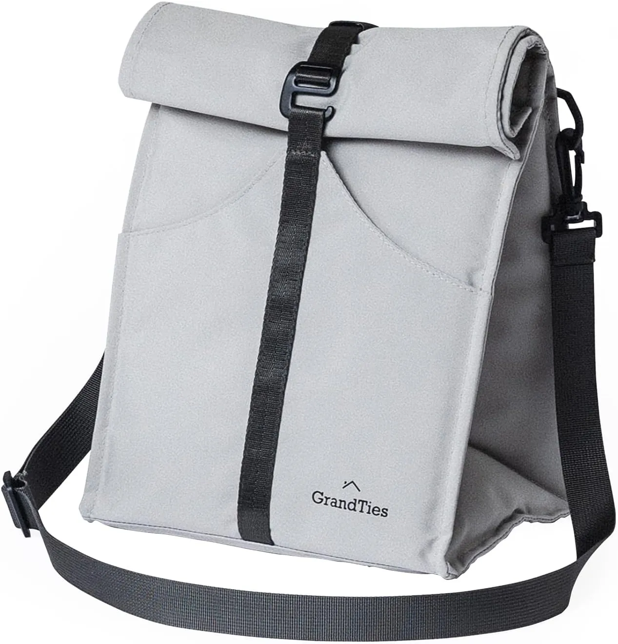 GRANDTIES Insulated Lunch Bag for Women, Men, Adults - Rolltop Leak Proof Meal Prep Lunch Box Containers, Reusable Snack Bags, Travel Cooler, Small Soft Cooler Bag, Fold Top Sandwich Bags, Grey