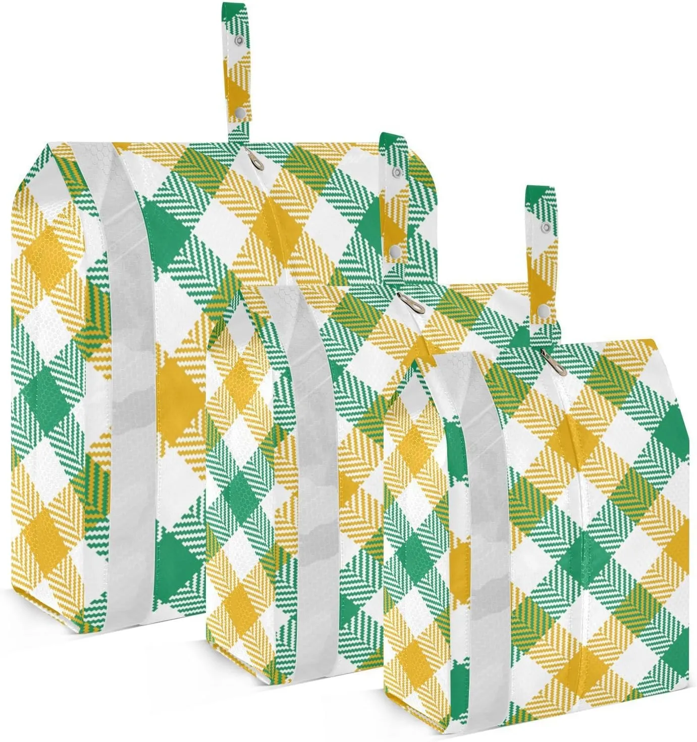 Green and Yellow Plaid Packing Cubes Set of 3, Lightweight Travel Luggage Organizers Foldable Bags for Easy Packing and Organization