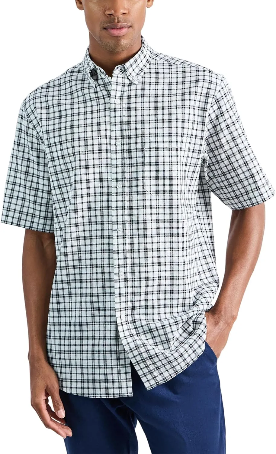 Haggar Men's Life Khaki Short Sleeve Button-Down Casual Linen Shirt
