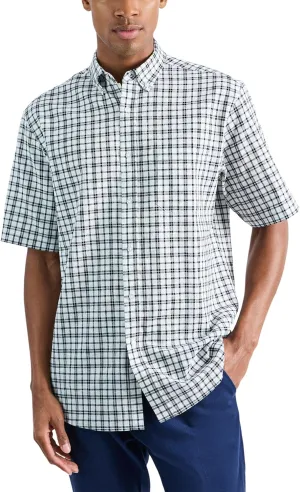 Haggar Men's Life Khaki Short Sleeve Button-Down Casual Linen Shirt