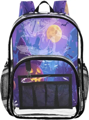 Halloween Pumpkins Night Backpack, Clear Plastic Bag, Clear Backpacks, Backpack for Girls 8-10