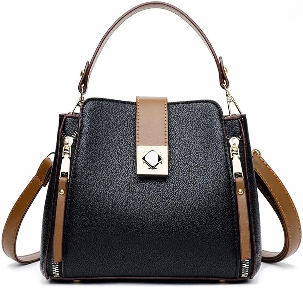 Handbag for Women PU Leather Bucket Shuolder Bag Handle Bag Shopping Crossbody Bag(D)