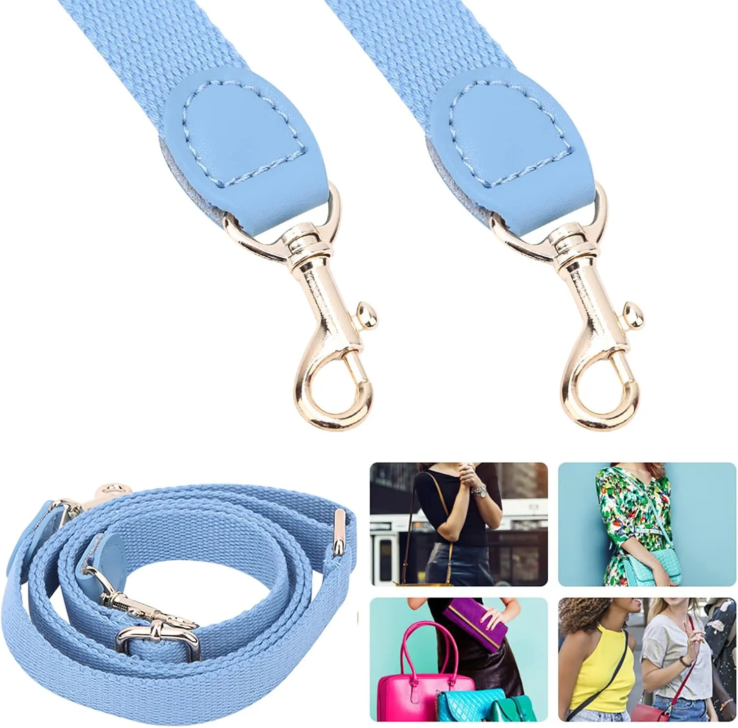 Handmade DIY Luggage Parts Adjustable Crossbody Bag Leather Strap with Metal Hook for Briefcase Messenger Shoulder Duffel Bag for CBD065-066Coffee (Blue)
