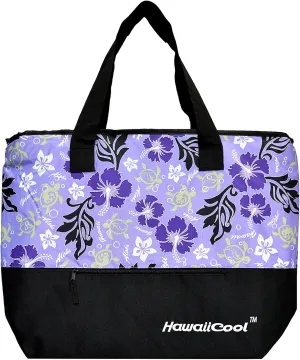 Hawaiian Print Large Insulated Cooler Tote Bag 245 (Honu Family 2 - Light Purple)