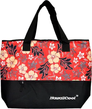 Hawaiian Print Large Insulated Cooler Tote Bag 245 (Honu Family 2 - Red)