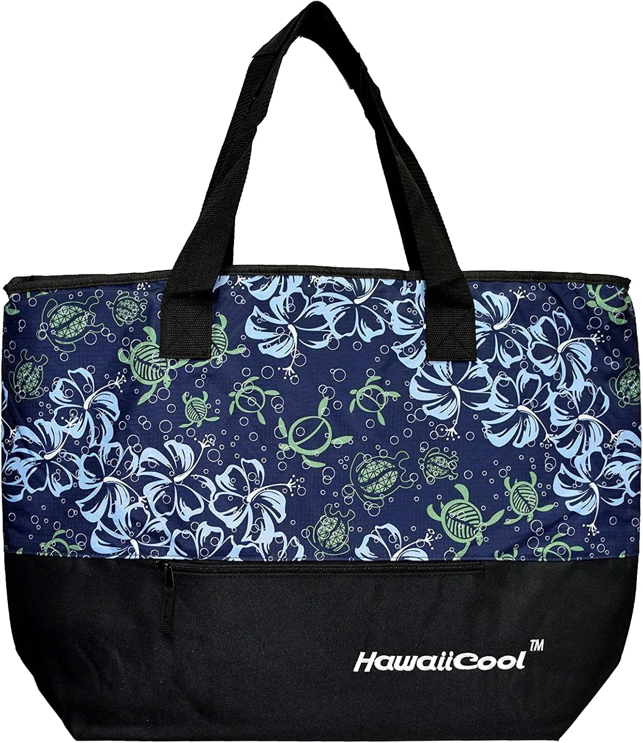 Hawaiian Print Large Insulated Cooler Tote Bag 245 (Honu Family - Navy)