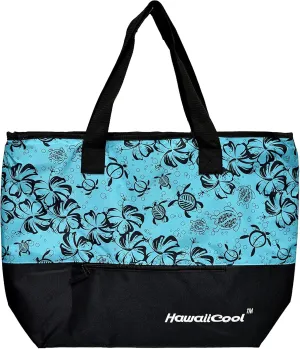 Hawaiian Print Large Insulated Cooler Tote Bag 245 (Honu Family - Teal/Black)