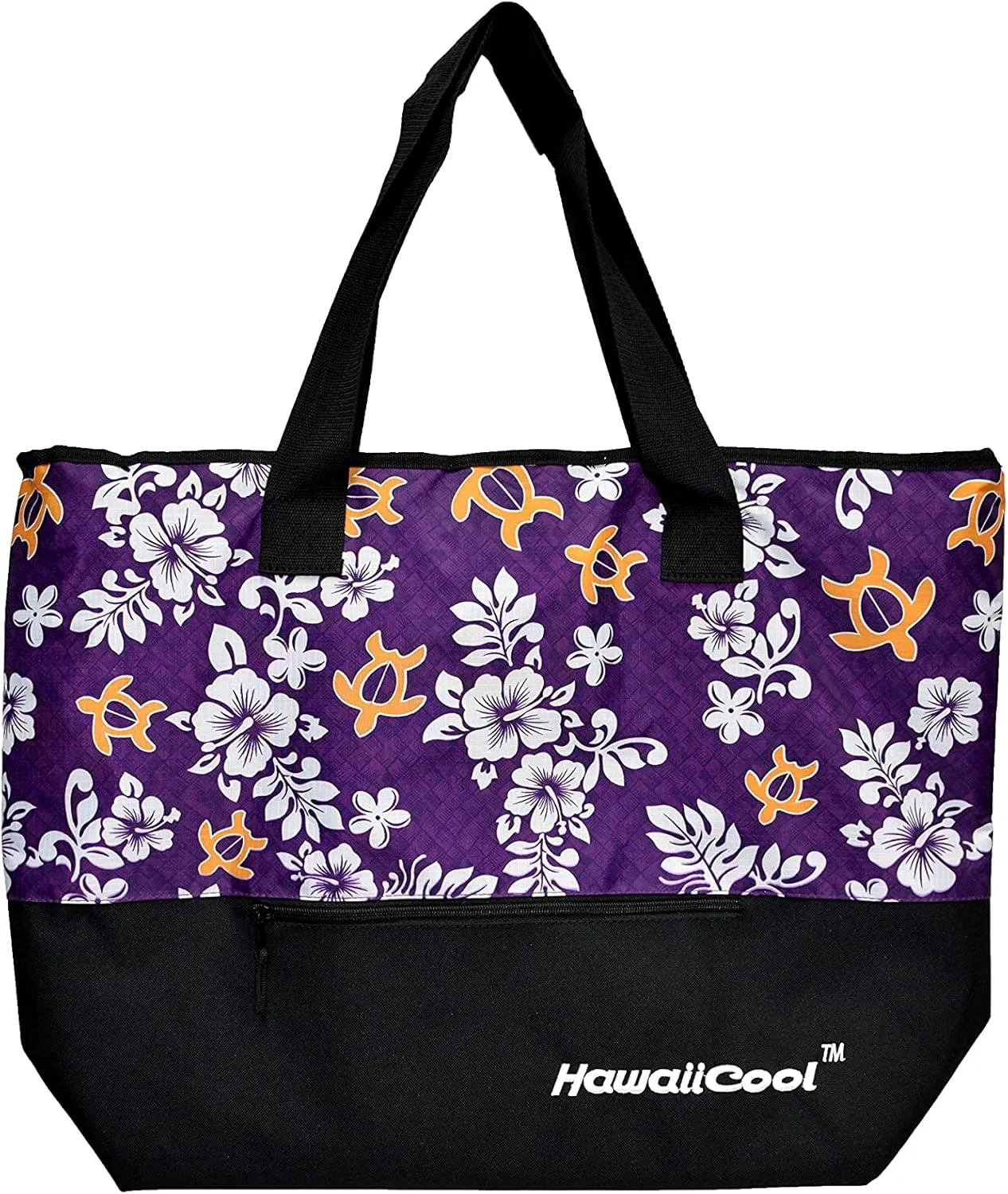 Hawaiian Print Large Insulated Cooler Tote Bag 245 (Honu Lauhala - Purple)