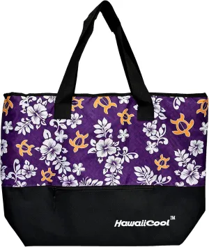 Hawaiian Print Large Insulated Cooler Tote Bag 245 (Honu Lauhala - Purple)