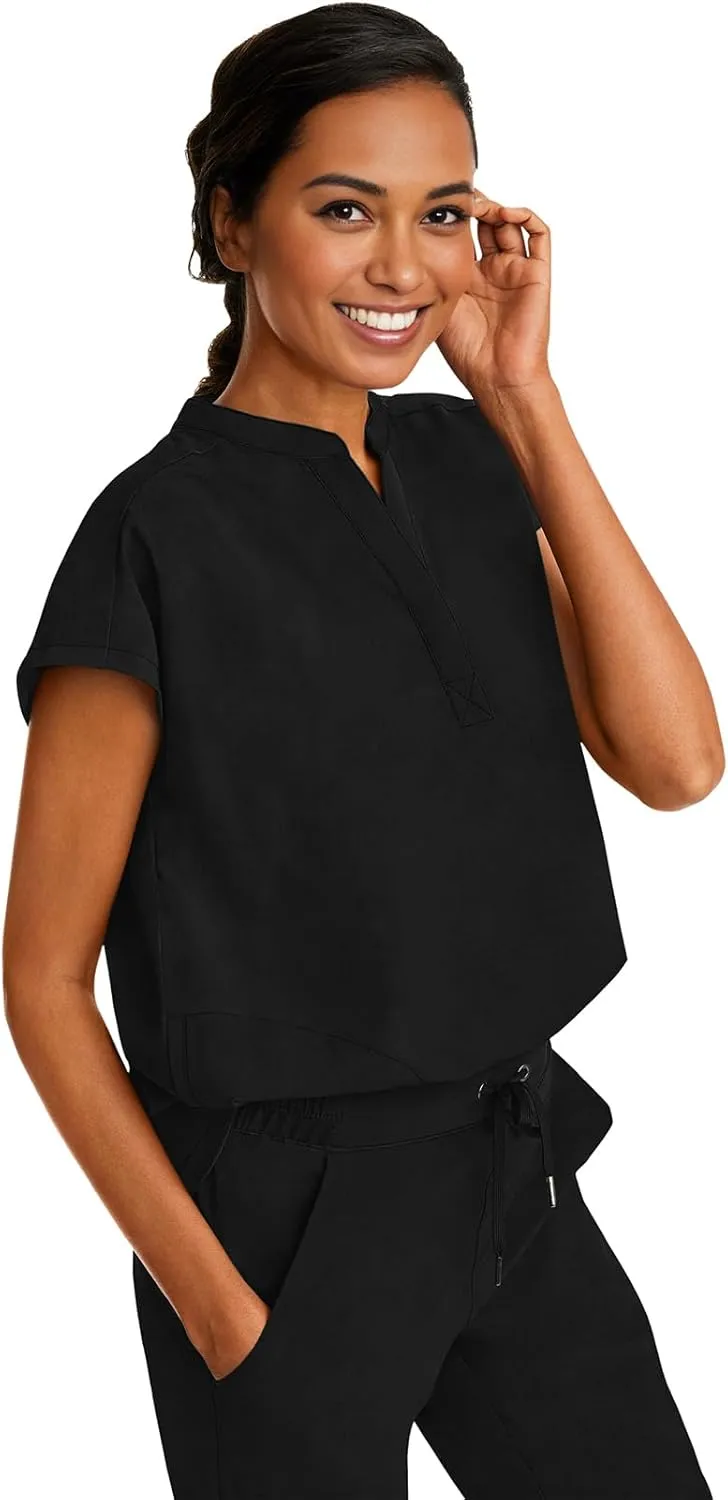 Healing Hands Women's Scrub Top Relaxed Fit Journey Top - 2 Pockets with Knit Details, Dolman Sleeve and Rounded Hem - 2152