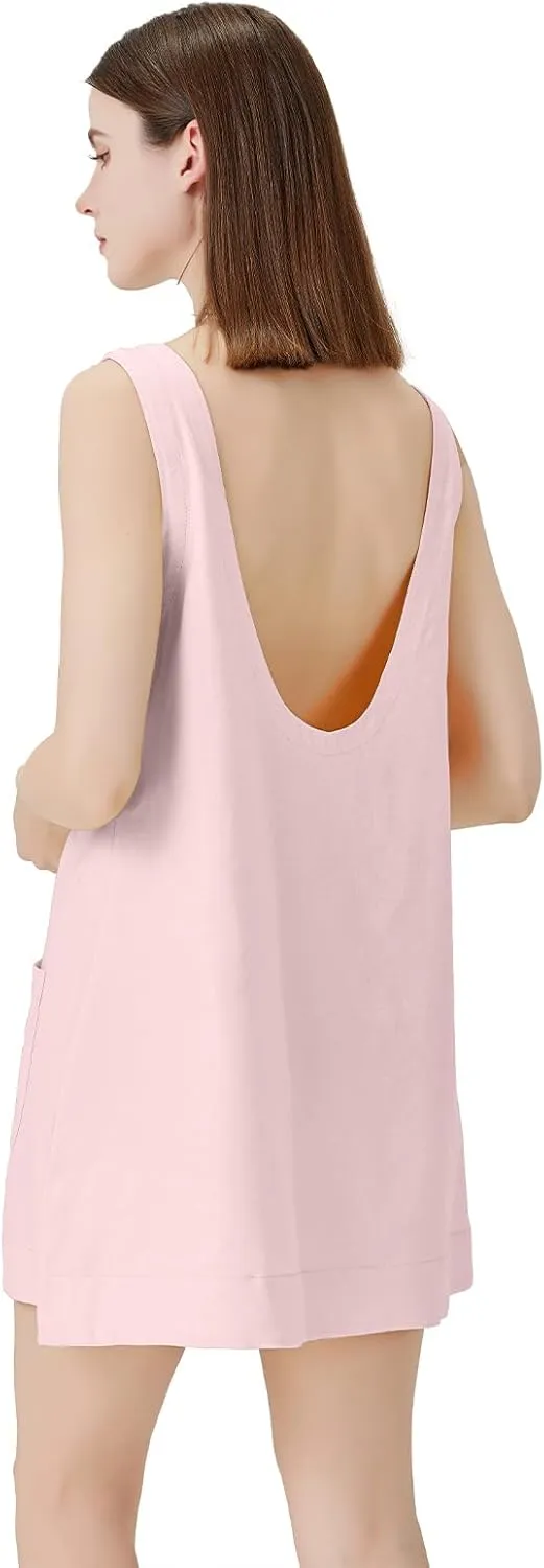 hibshaby Women's Summer Cotton Linen Round Neck Short Dress Sleeveless Mini Dress Casual A Line Slim Tank Dress Sundress