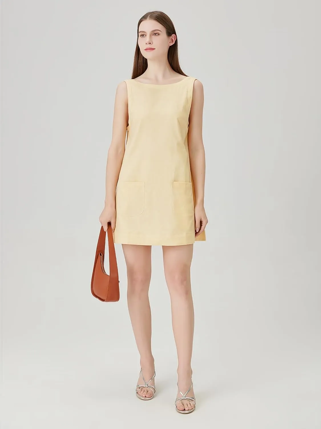 hibshaby Women's Summer Cotton Linen Round Neck Short Dress Sleeveless Mini Dress Casual A Line Slim Tank Dress Sundress