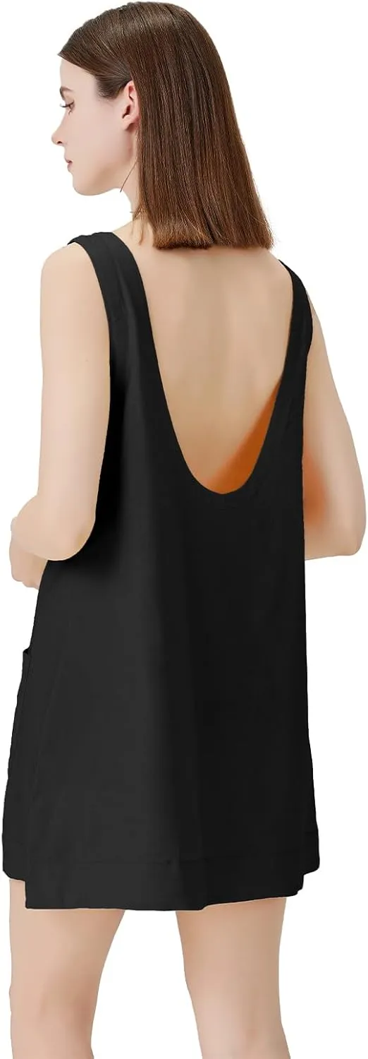 hibshaby Women's Summer Cotton Linen Round Neck Short Dress Sleeveless Mini Dress Casual A Line Slim Tank Dress Sundress
