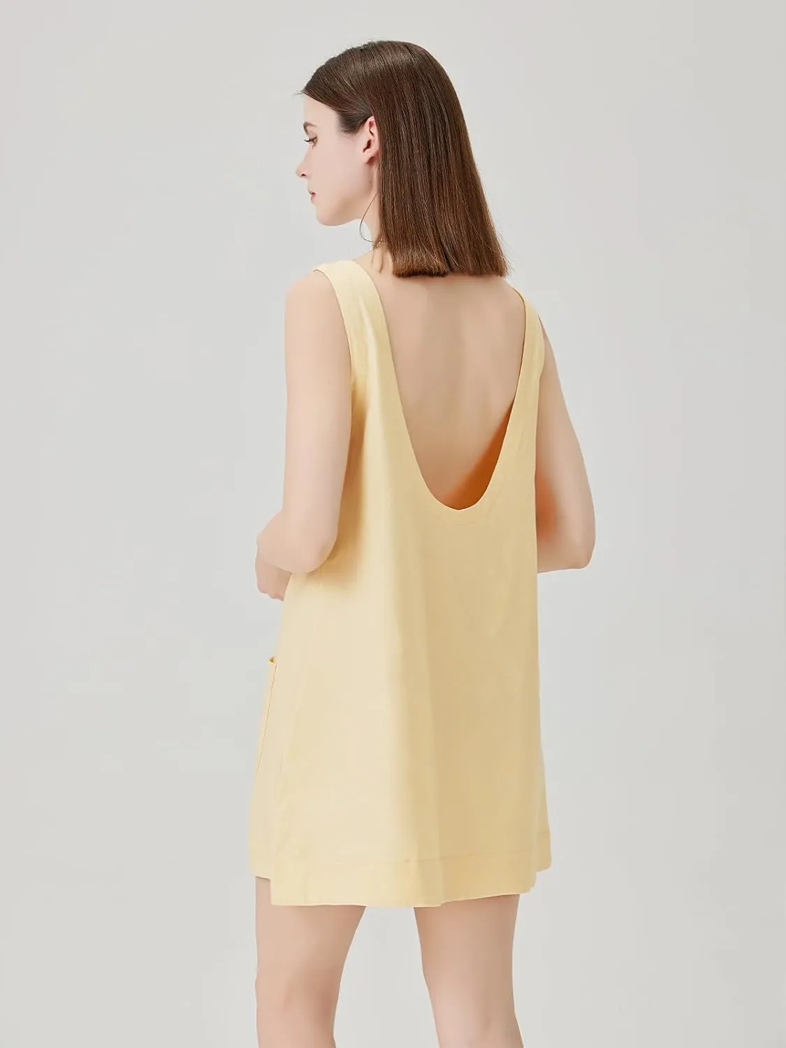 hibshaby Women's Summer Cotton Linen Round Neck Short Dress Sleeveless Mini Dress Casual A Line Slim Tank Dress Sundress