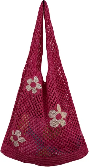 Hobo Tote Bag for Women - Contrast Color, Large Capacity, Knitted, Trendy