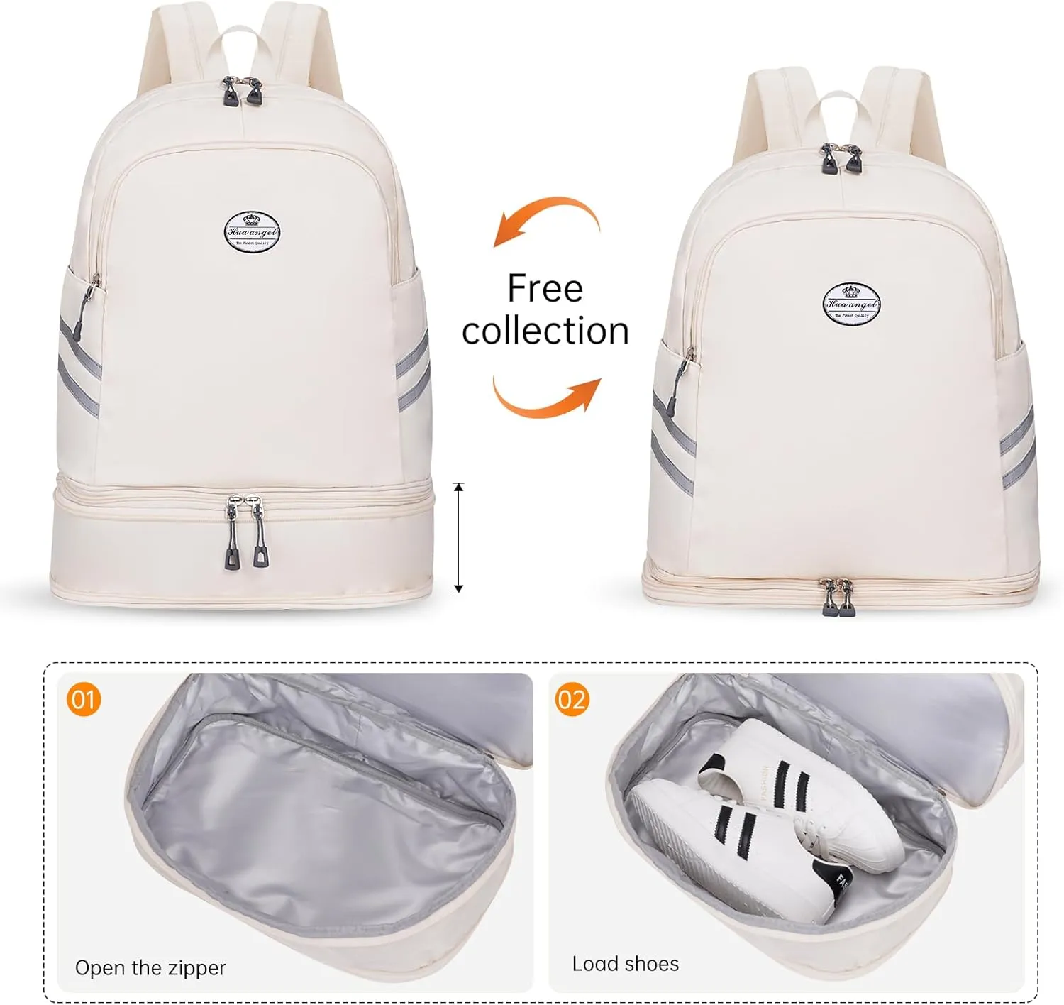 HUA ANGEL Waterproof Carry on Backpack for Men & Women Lightweight Laptop Travel Backpack with Shoe Compartment for Sports
