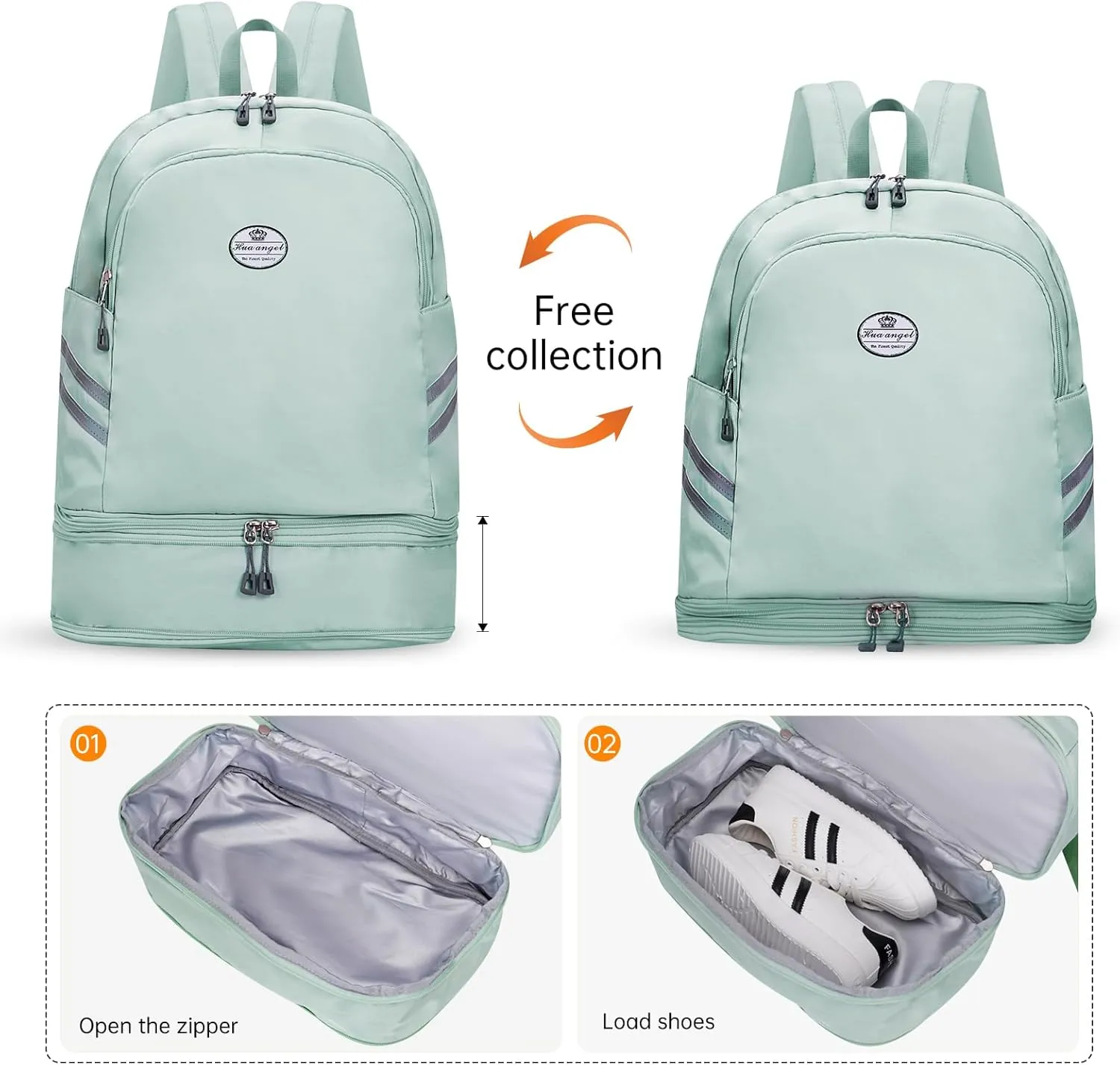 HUA ANGEL Waterproof Carry on Backpack for Men & Women Lightweight Laptop Travel Backpack with Shoe Compartment for Sports