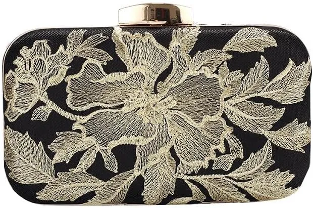 HUFFA Retro Handbag Embroidery Flower Luxury Designer Handbag Female Banquet Dress Bag Chain Shoulder Party Clutch Wedding (Color : Gold)