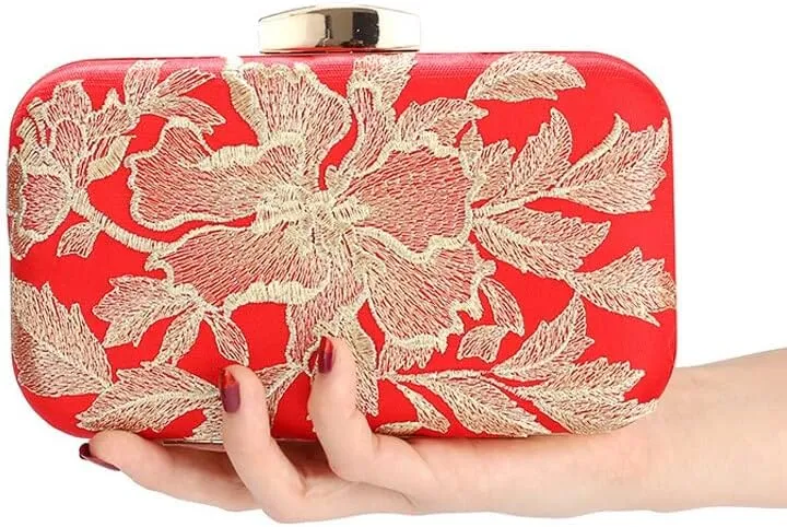 HUFFA Retro Handbag Embroidery Flower Luxury Designer Handbag Female Banquet Dress Bag Chain Shoulder Party Clutch Wedding (Color : Gold)