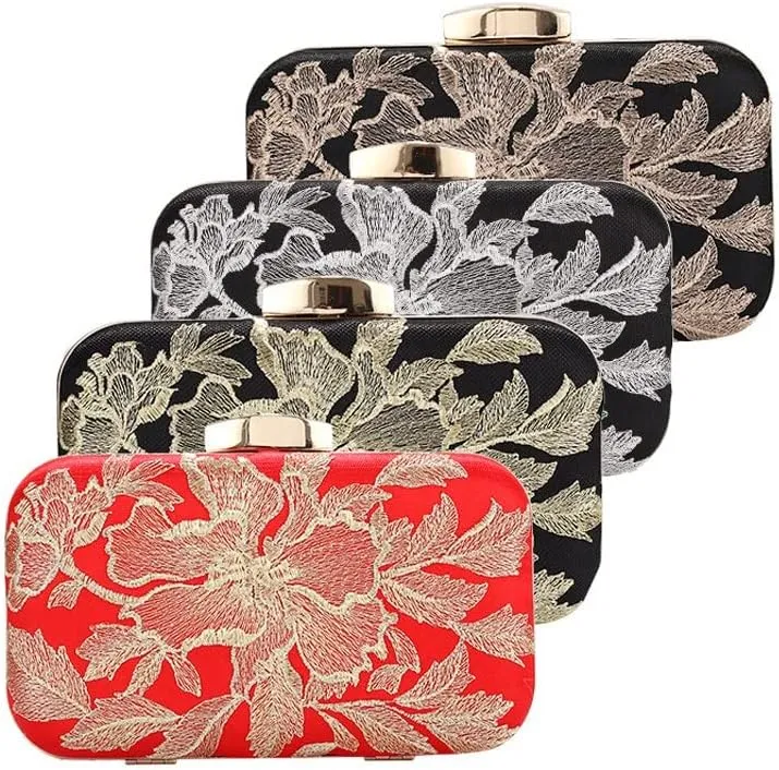 HUFFA Retro Handbag Embroidery Flower Luxury Designer Handbag Female Banquet Dress Bag Chain Shoulder Party Clutch Wedding (Color : Gold)