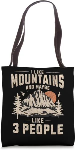 I Like Mountains And Maybe Three 3 People Camping Retro Tote Bag