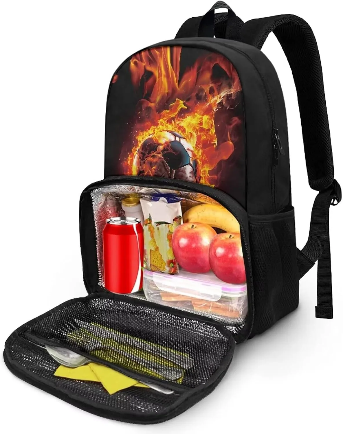 Insulated Cooler Backpack with Fire and Football Lightweight Soft Lunch Backpack Small Cooler Warmer Bag Beach Picnic School Back to School Supplies