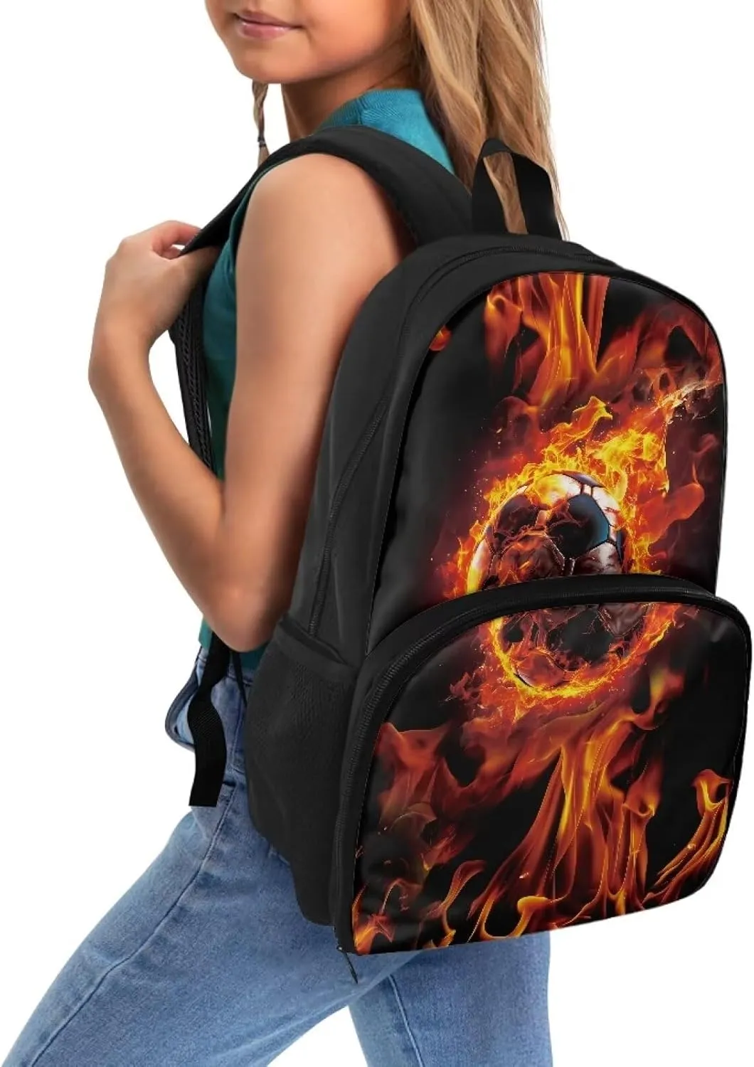 Insulated Cooler Backpack with Fire and Football Lightweight Soft Lunch Backpack Small Cooler Warmer Bag Beach Picnic School Back to School Supplies