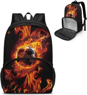 Insulated Cooler Backpack with Fire and Football Lightweight Soft Lunch Backpack Small Cooler Warmer Bag Beach Picnic School Back to School Supplies