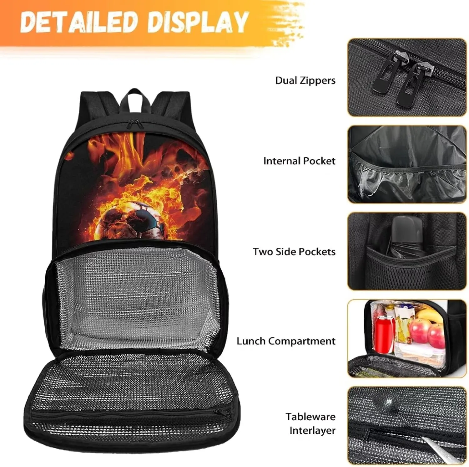 Insulated Cooler Backpack with Fire and Football Lightweight Soft Lunch Backpack Small Cooler Warmer Bag Beach Picnic School Back to School Supplies