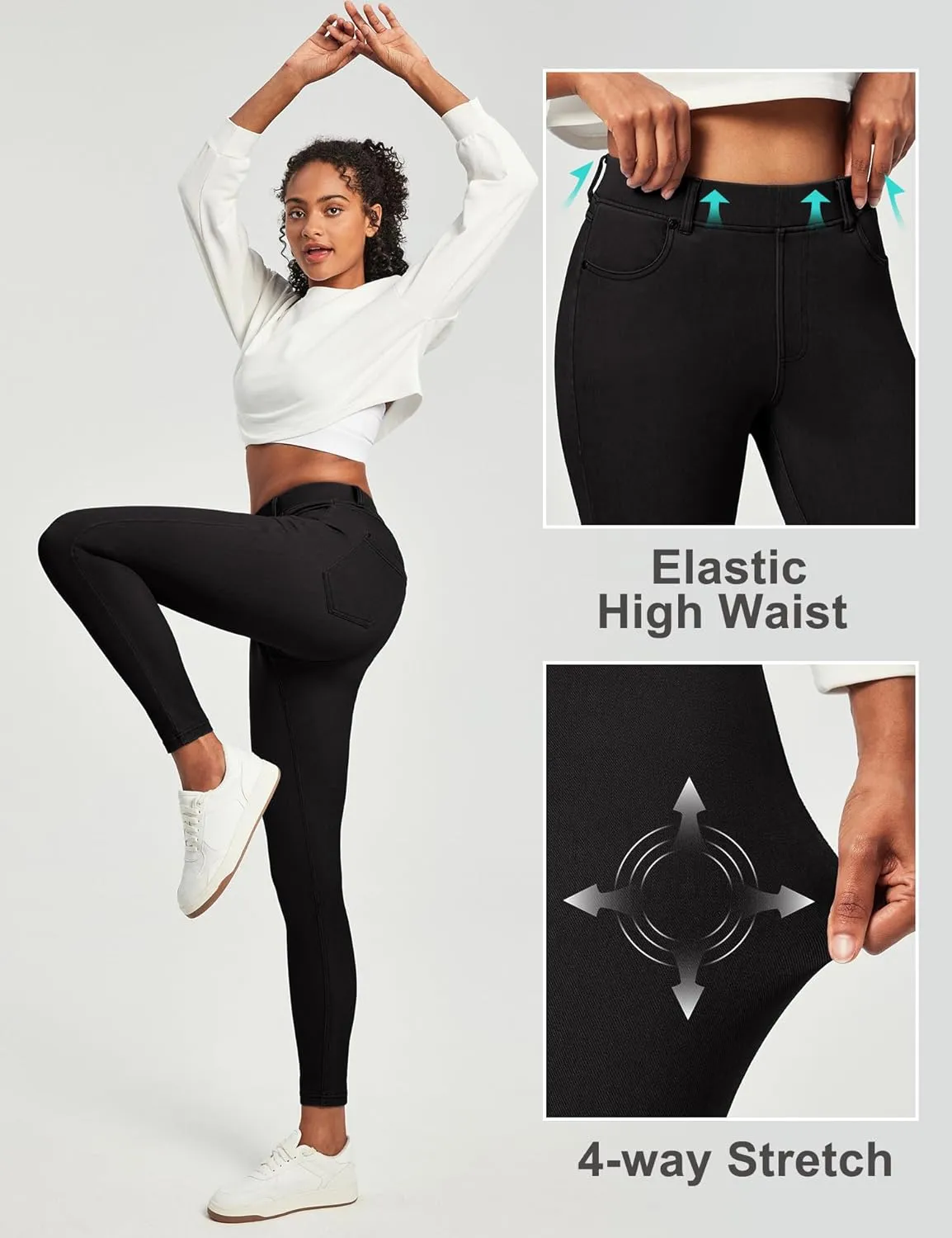 IUGA Jeggings for Women Tummy Control Stretchy Jeans for Women High Waisted Pull on Skinny Jean Leggings with Pockets Trendy
