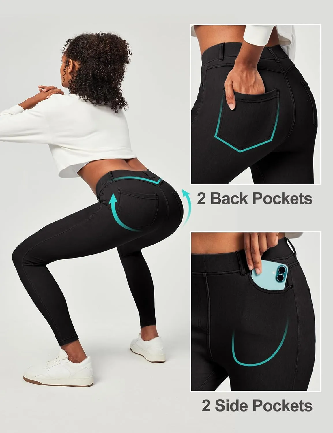 IUGA Jeggings for Women Tummy Control Stretchy Jeans for Women High Waisted Pull on Skinny Jean Leggings with Pockets Trendy