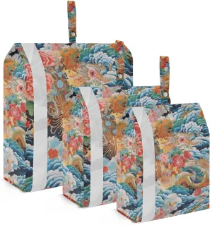 Japanese Style Flowers Packing Cubes Set of 3, Lightweight Travel Luggage Organizers Foldable Bags for Easy Packing and Organization