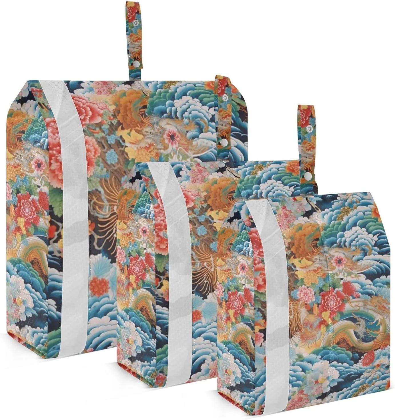 Japanese Style Flowers Packing Cubes Set of 3, Lightweight Travel Luggage Organizers Foldable Bags for Easy Packing and Organization