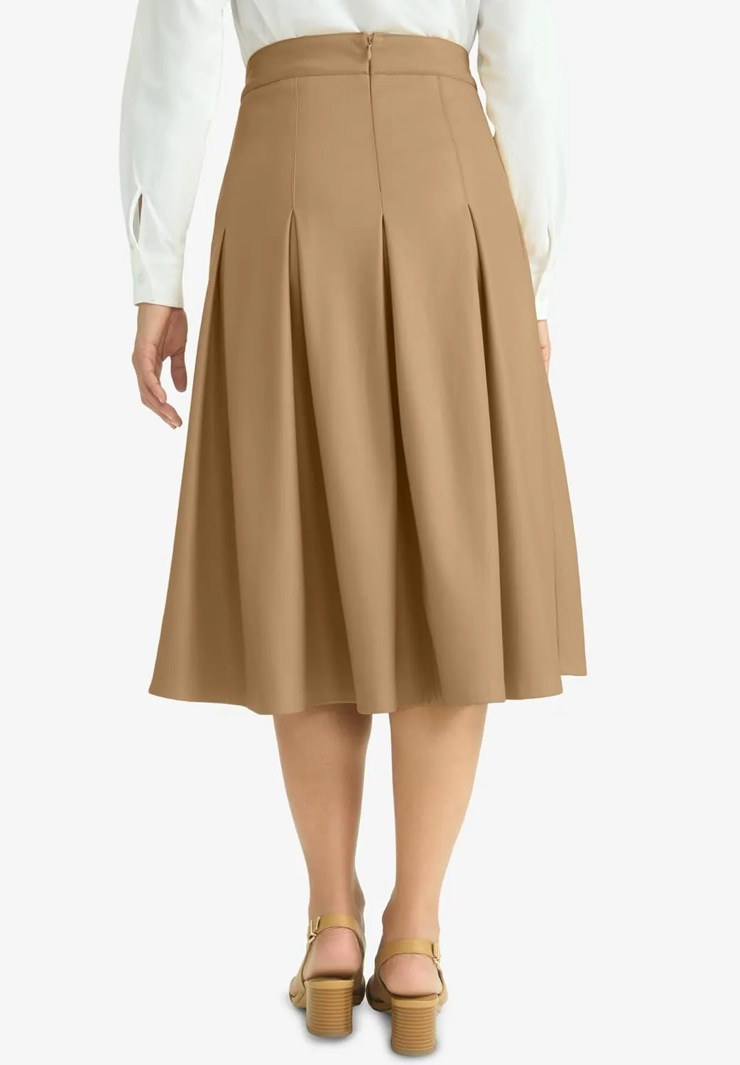 Jessica London Women's Plus Size Faux Leather Pleated Midi Skirt